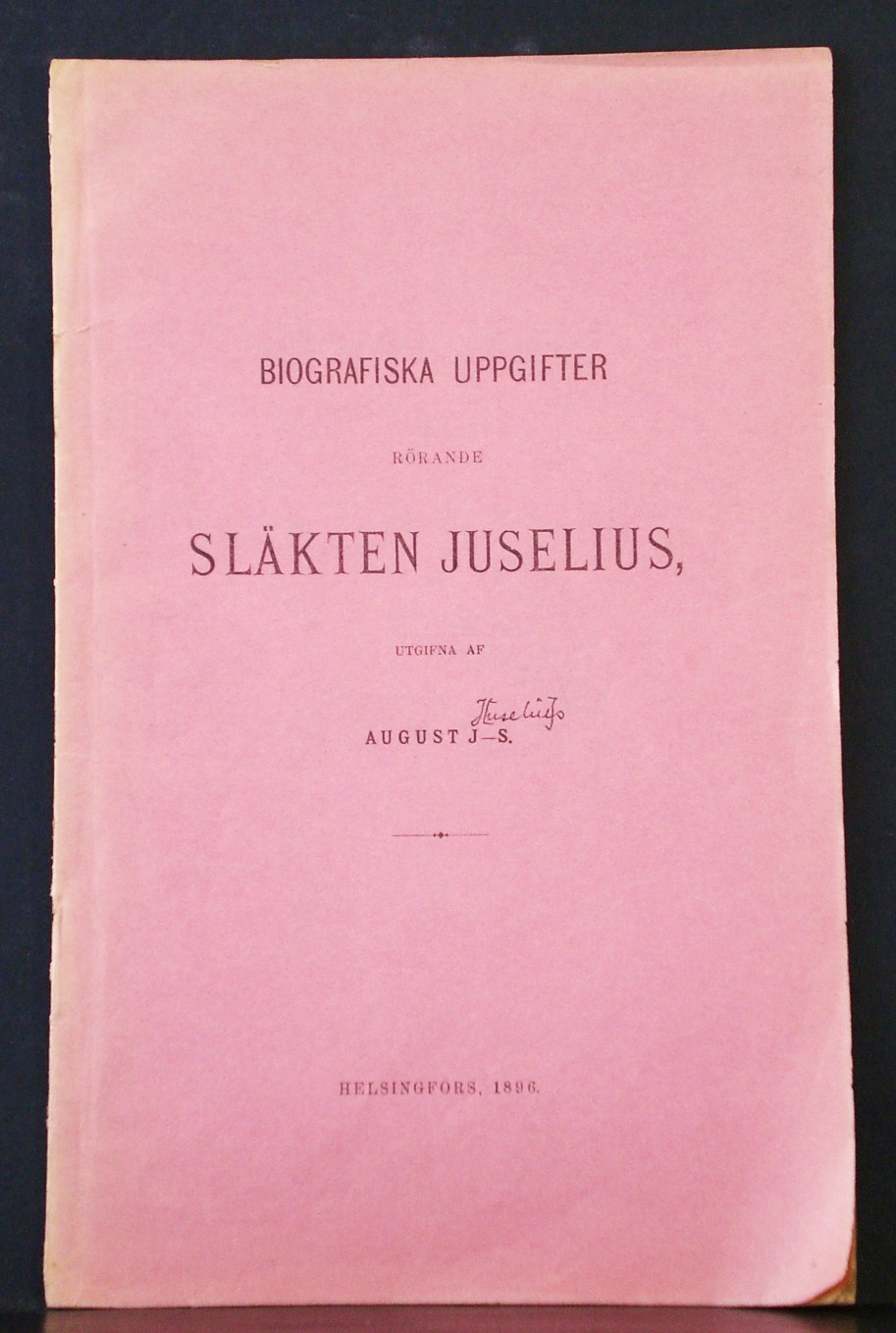 Juselius, August: Biografiska uppgifter rörande släkten Juselius - sukututkimus