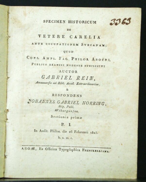 Specimen historicum de vetere Carelia ante occupationem Svecanam I-VI