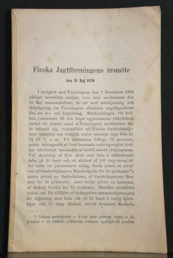 Finska Jagtföreningens årsmöte den 15 Maj 1870