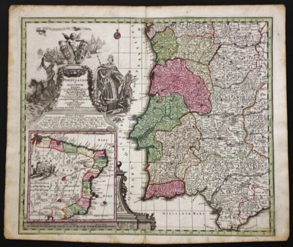 Seutter, Matth.: Portugalliae et Algarbiae Regna cum consinibus Hispaniae Provine sinnul vero pecularia Mappa Brasiliae Regnum in America Meridionali