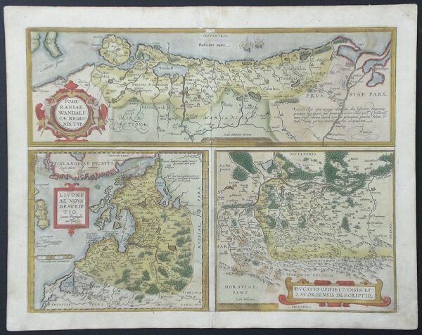 Ortelius, A.: Pomeraniae, Wandalicae Regionis Typ - Livoniae Nova Descriptio - Ducatus Oswieczensis, et Zatoriensis, Descriptio