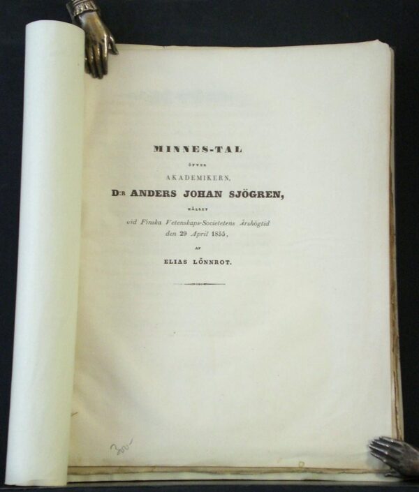 ELIAS LÖNNROT Minnes-tal öfver akademikern, D:r Anders Johan Sjögren (1855)