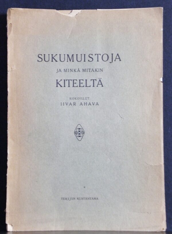 IIVARI AHAVA Sukumuistoja ja minkä mitäkin Kiteeltä (1922)