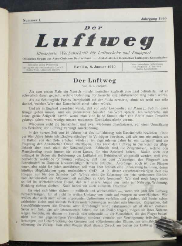 Der Luftweg. Illustrierte Wochenschrift fur Luftverkehr und Flugsport. Jahrgang 1920
