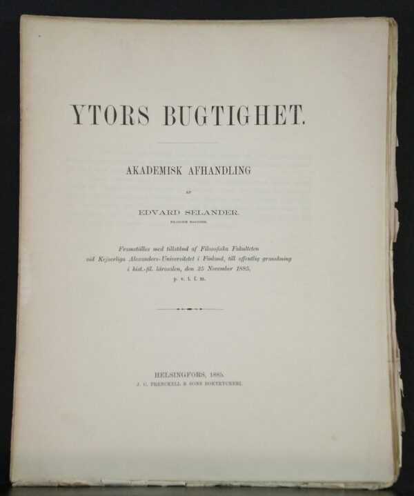 Ytors bugtighet. Akademisk afhandling af Edvard Selander (1885)