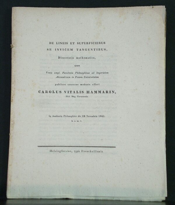 CAROLUS VITALIS HAMMARIN De lineis et superficiebus se invicem tangentibus (1851)