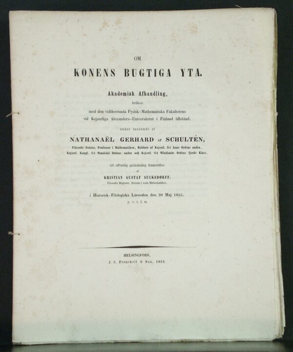 Om konens bugtiga yta. Akademisk afhandling (1855)