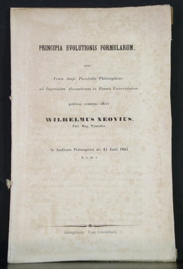 WILHELM NEOVIUS Principia evolutionis formularum (1852)