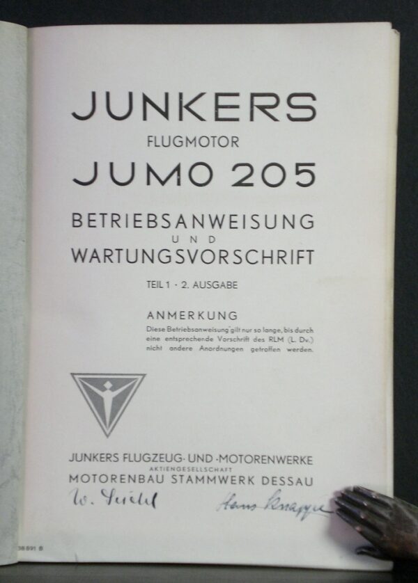 Junkers Flugmotor Jumo 205. Betriebsanweisung und Wartungsvorschrift. Teil 1