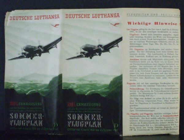 Rare fold-out illustrated Lufthansa route map from the Third Reich era 1937