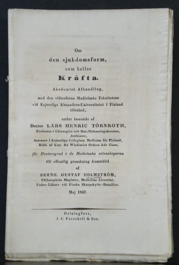 Om den sjukdomsform som kallas kräfta (1847)