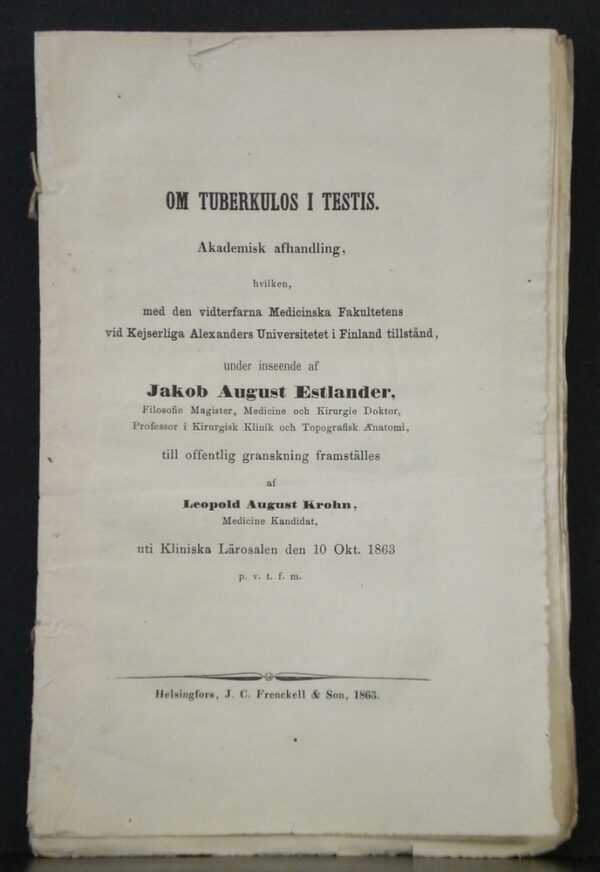 Om tuberkulos i testis. Akademisk afhandling (1863)