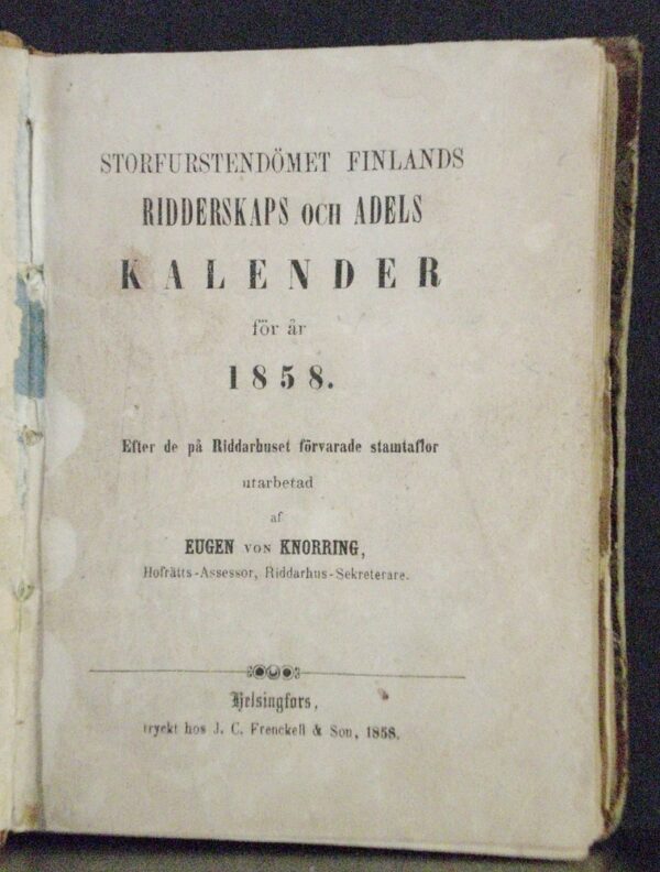 Storfurstendömet Finlands ridderskaps och adels kalender för år 1858