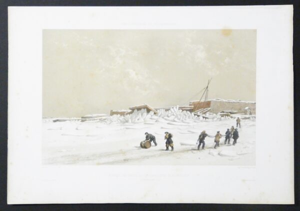Cicéri, Eugéne - Bayot, A. : Nos souvenirs de Kil-Bouroun. Poussée des glaces sur le débarcadère de Kil-Bouroun (le 24 Decembre 1855)