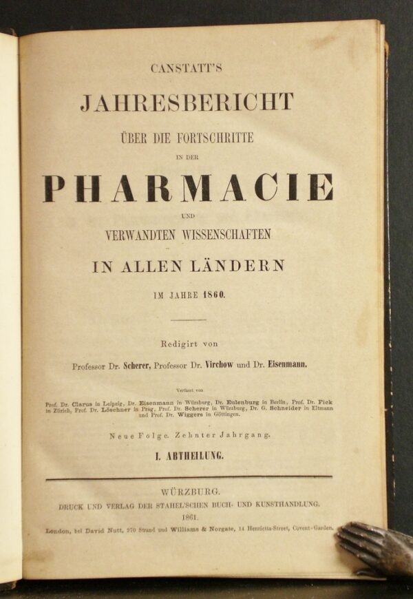 Canstatt's Jahresbericht uber die Fortschritte in der Pharmacie und verwandten Wissenschaften in allen Ländern im Jahre 1860