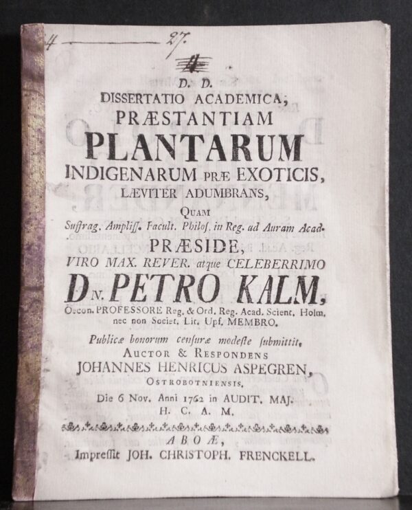 KALM PEHR Praestantia plantarum indigenarum prae exoticis (1762)
