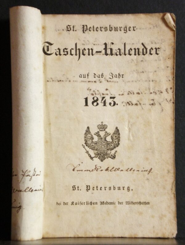 St. Petersburger Taschen-Kalender aus das Jahr 1843 - Venäjän historia ja maantiede