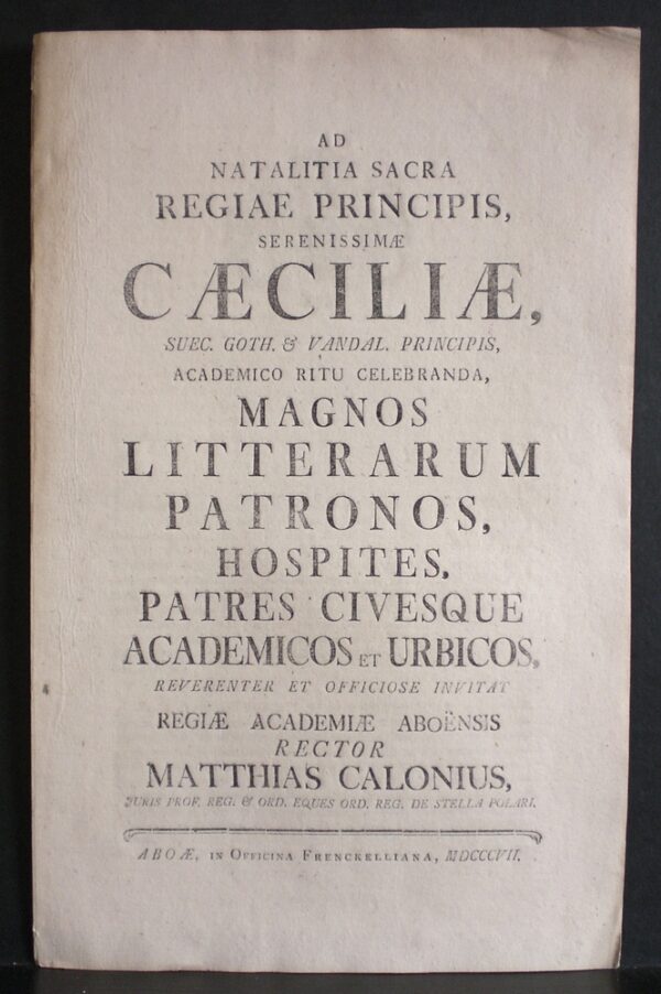 Ad natalitia sacra regiae principis, serenissimae Caeciliae (1807)