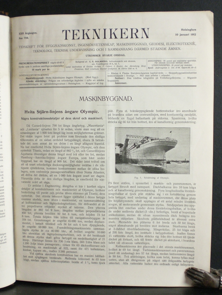 Teknikern 1912. Tidskrift för byggnadskonst, ingeniörvetenskap, maskinbyggnad, geodesi, elektroteknik, teknologi, teknisk undervisning och i sammanhang därmed stående ämnen