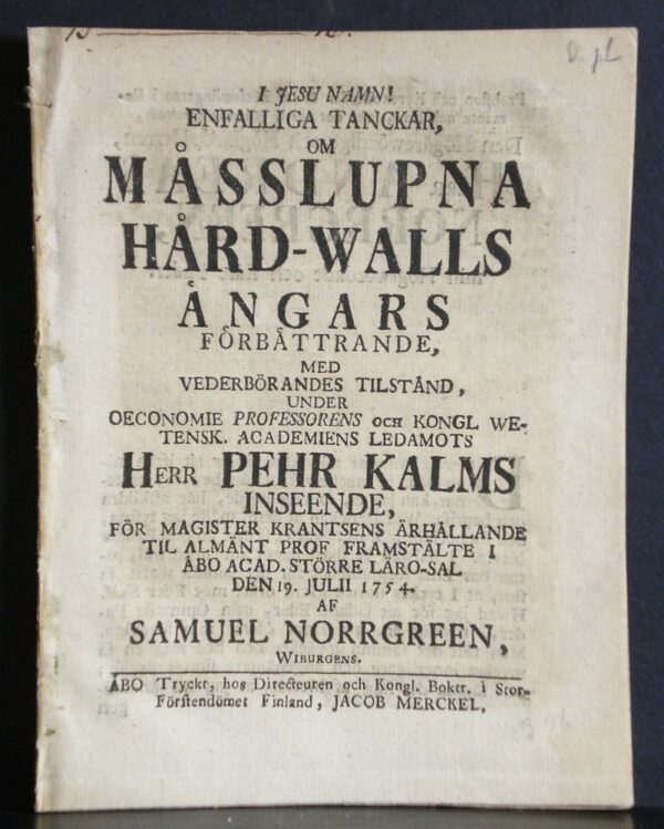KALM PEHR Om måsslupna hård-walls ängars förbättrande (1754)