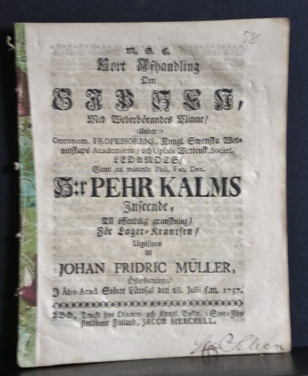 KALM PEHR Om gipsen (1757)