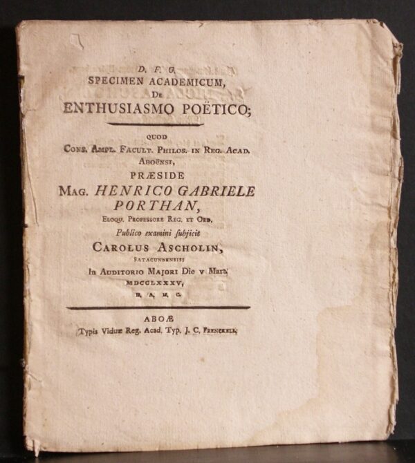 Henrik Gabriel Porthan De enthusiasmo poëtico (1785)