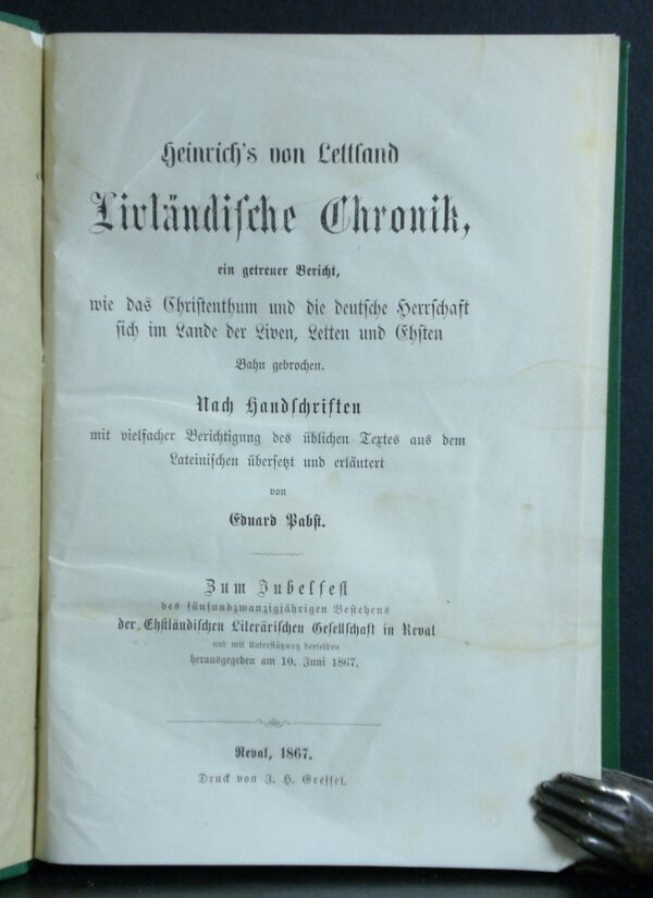 Heinrich's von Lettland. Livländische Chronik (1867)