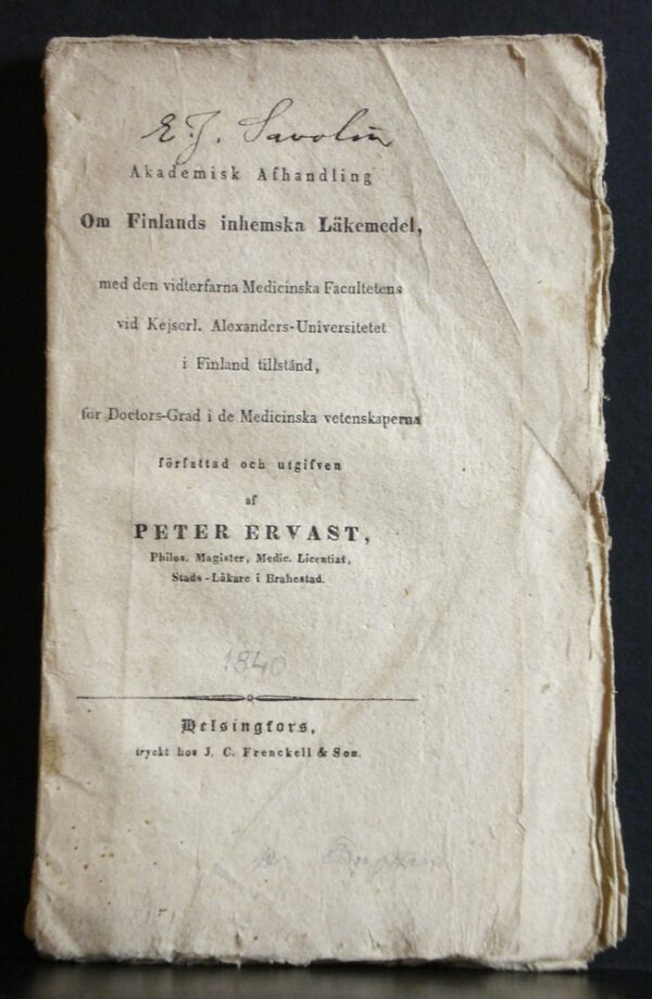 PETER ERVAST Om Finlands inhemska läkemedel (1840)