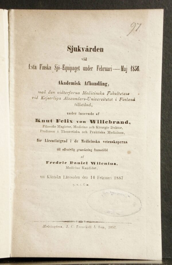 Sjukvården vid 1:sta Finska sjö-equipaget under februari-maj 1856