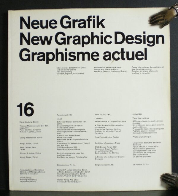 Lohse, Richard L. et al , editor: Neue Grafik. New Graphic Design. Graphisme actuel. 16, Juli 1963