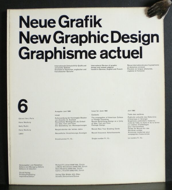 Lohse, Richard L. et al, editor: Neue Grafik. New Graphic Design. Graphisme actuel. 6, Juni, 1960