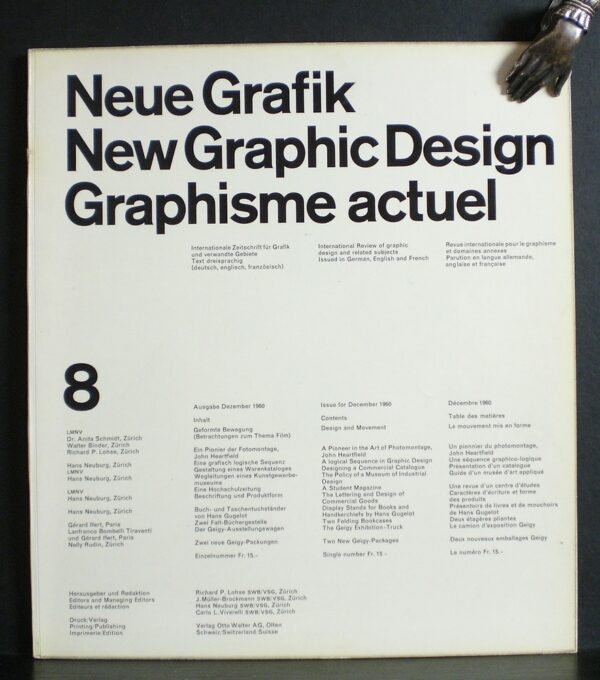 Lohse, Richard L. et al , editor: Neue Grafik. New Graphic Design. Graphisme actuel. 8, Dezember, 1960
