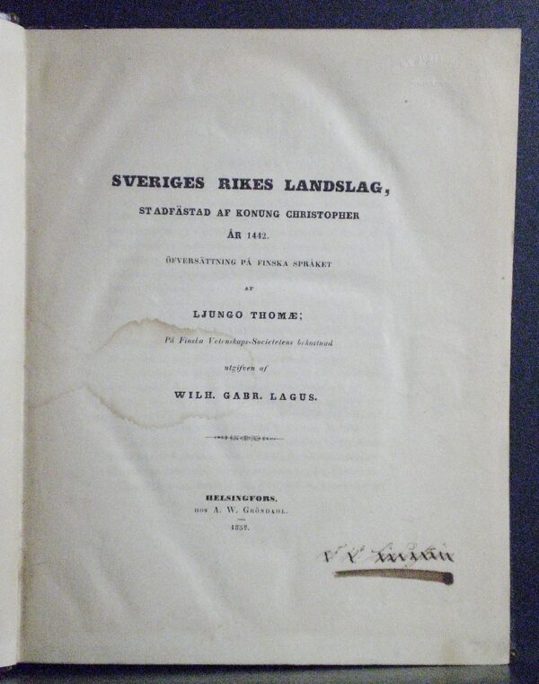 Sveriges rikes landslag, stadfästad af konung Christopher år 1442.