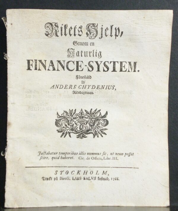 Chydenius, Anders: Rikets hjelp, genom en naturlig finance-system