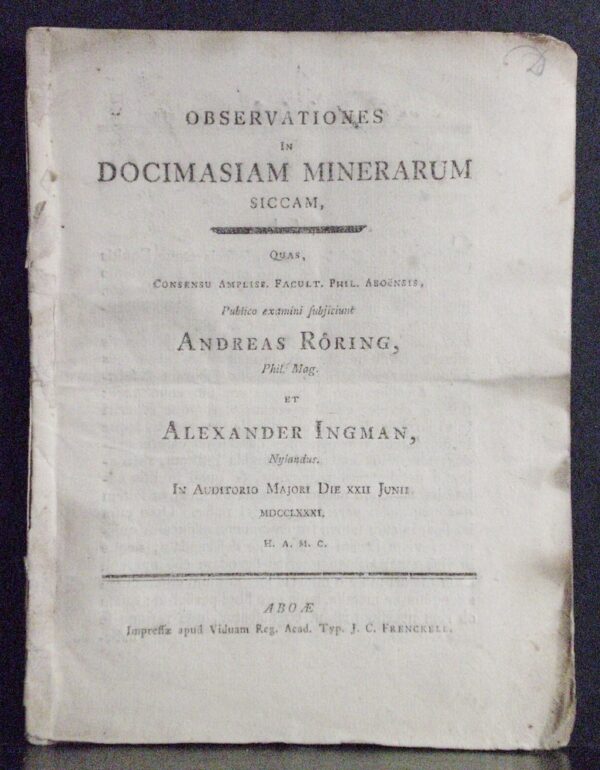 Observationes in docimasiam minerarum siccam. Resp. Alexander Ingman (1781)