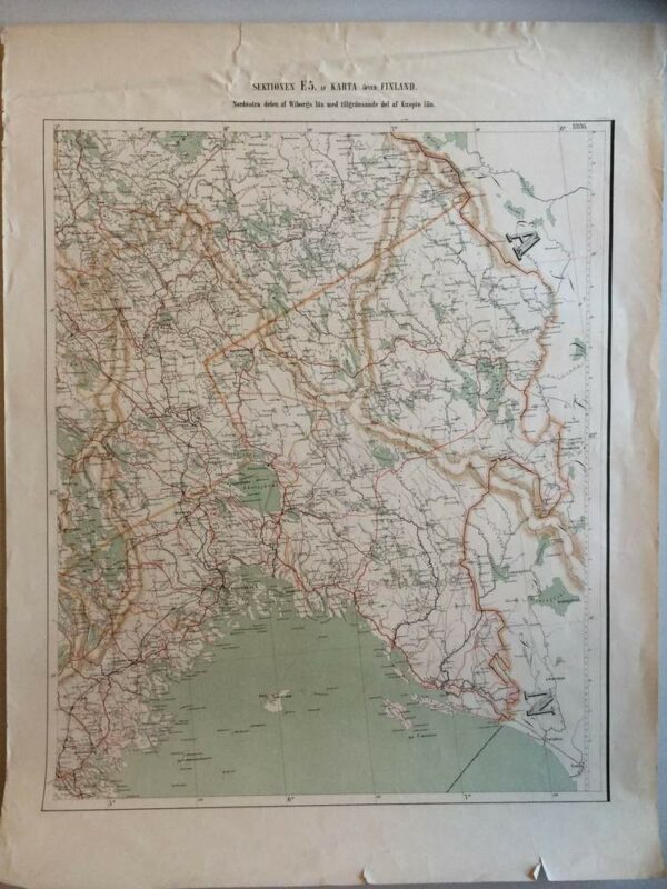Nordöstra delen af Wiborgs län med tillgränsande del af Kuopio län. Sektionen E5 af karta öfver Finland (1886)