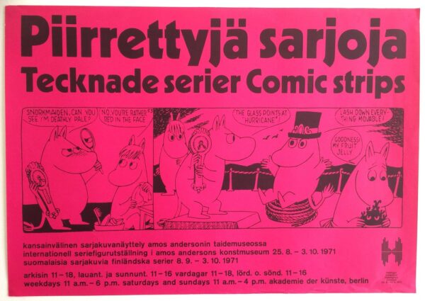 (Jansson, Tove): Piirrettyjä sarjoja. Tecknade serier. Comic strips. Kansainvälinen sarjakuvanäyttely Amos Andersonin taidemuseossa. Internationell seriefigurutställning i Amos Andersons konstmuseum 25.8. - 3.10.1971.
