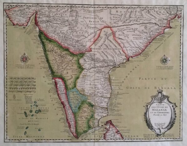 GUILLAUME DE L'ISLE Carte de Cotes de Malabar et Coromandel (1723)