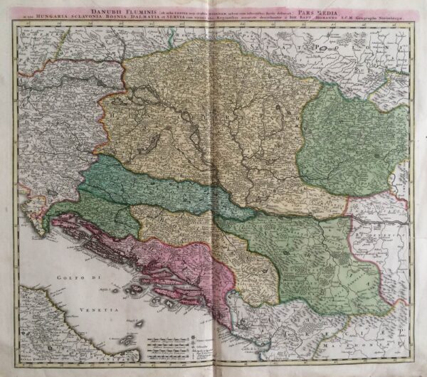 Homann, Joh. Bapt.: Danubii Fluminis...Pars Media, in qua Hungaria, Sclavonia, Bosnia, Dalmatia et Servia..