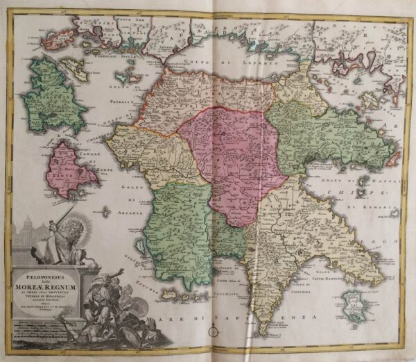 Homann, Joh. Bapt.: Peloponesus hodie Moreae Regnum in omnes suas provincias veteres et hodiernas accurate divisum