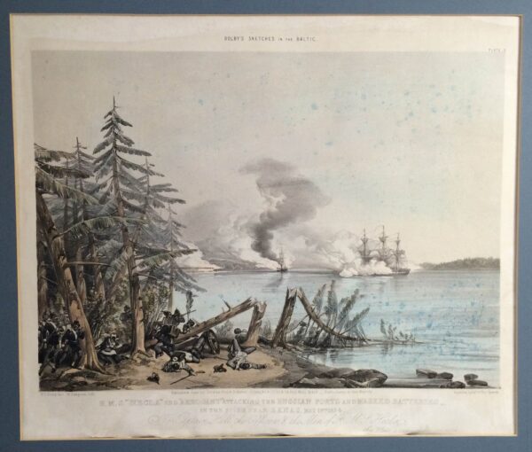 Dolby, E. T.: H. M. S. "Hecla" and "Arrogant" attacking the russian forts and masked batteries, in the river near Eknas, May 19th. 1854