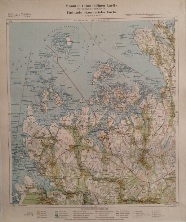 Vaasa. Vasa. Suomen taloudellinen kartta (Kihlakunnan kartta). Finlands ekonomiska karta (Häradskarta) (1913)