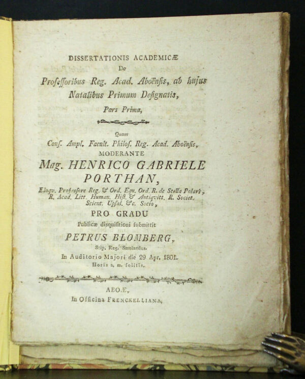 De professoribus Reg. Acad. Aboënsis, ab hujus natalibus primum designatis, pars I-III (1801)