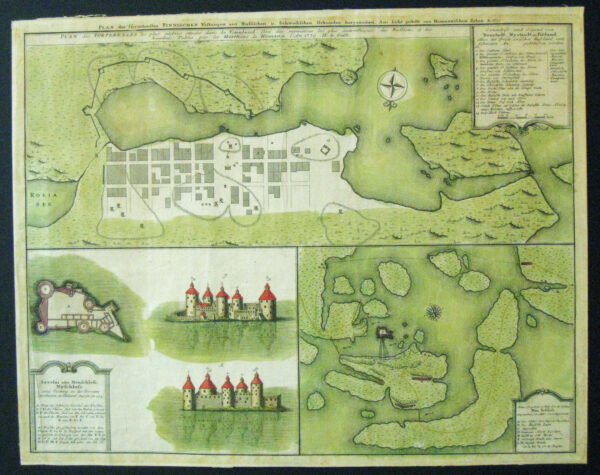 [18th century] Homannianos Heredes: Plan der Furnehmsten Finnischen Vestungen aus Russischen Urkunden hergenomen. Grundriss und Gegend von Neustadt, Nystadt in Finland.