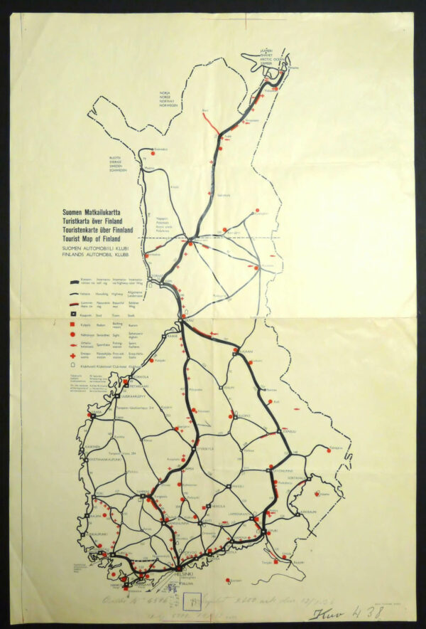 Suomen Matkailukartta. Turistkarta över Finland. Tourist map of Finland (1936)