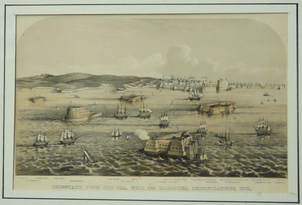 Cronstadt, from the sea, with its harbours, fortifications, etc.