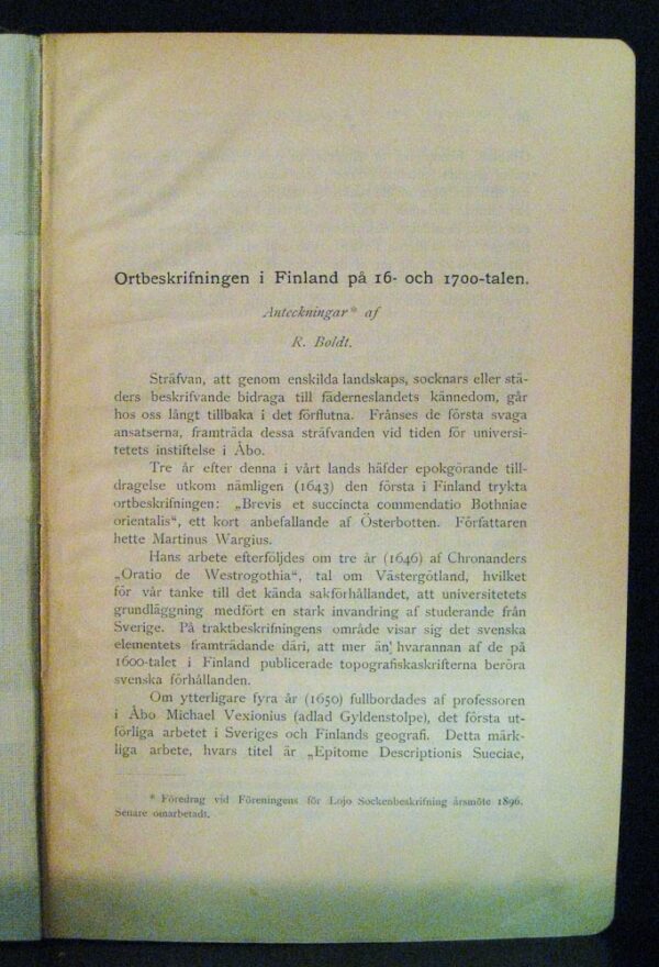 Boldt, R.: Ortbeskrifningen i Finland på 16- och 1700-talen - *topografia - suomi