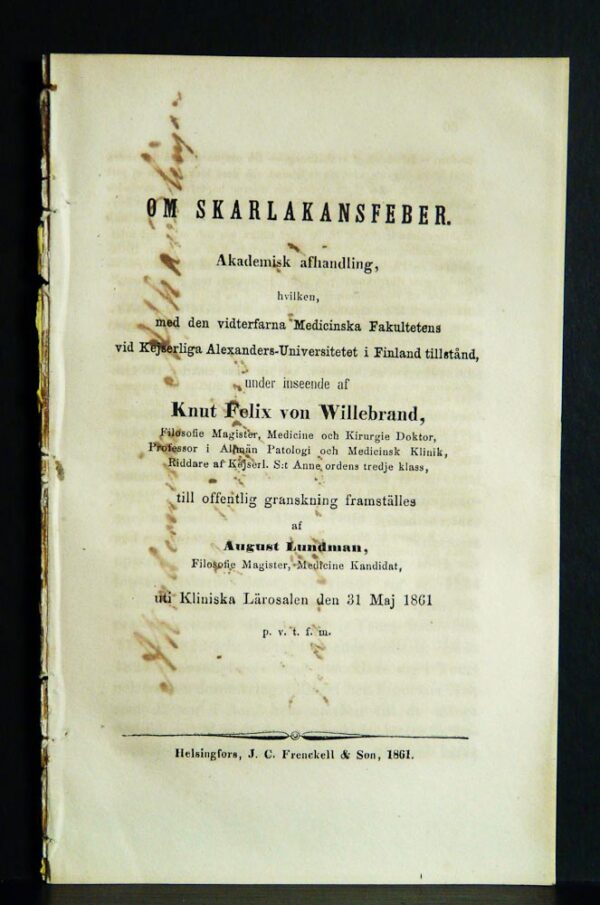 AUGUST LUNDMAN Om skarlakansfeber (1861)