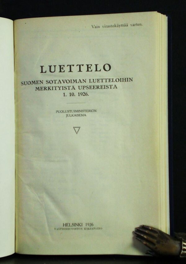 Luettelo Suomen sotavoiman luetteloihin merkityistä upseereista 1.10.1926