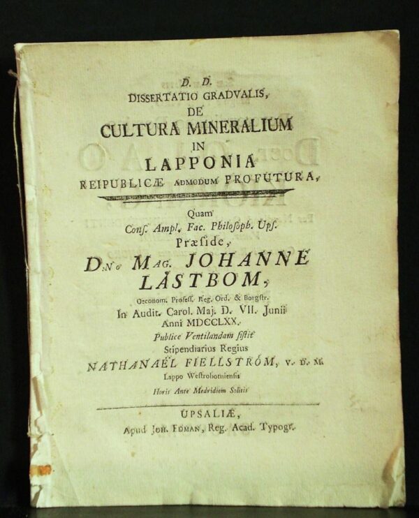 NATHANIEL FIELLSTRÖM Dissertatio gradvalis de cultura mineralium in Lapponia (1770)